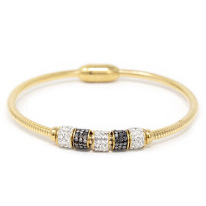 Stainless Steel Cocoon Chain Bracelet Pave Two Tone Gold Plated - Mimmic Fashion Jewelry