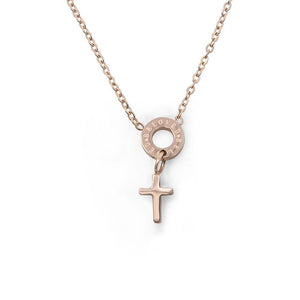 Stainless Steel Cross Beloved Necklace Rose GoldPl - Mimmic Fashion Jewelry