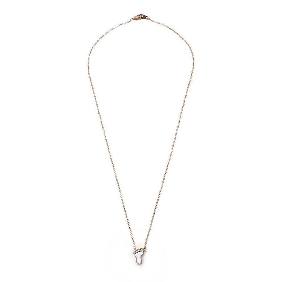 Stainless Steel Cross Feet MOP Necklace Rose GoldPl - Mimmic Fashion Jewelry