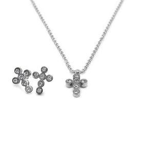 Stainless Steel Cross Necklace Earrings Set - Mimmic Fashion Jewelry