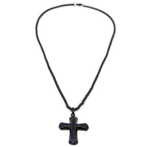 Stainless Steel Cross Pendant Blue Stones Black - Mimmic Fashion Jewelry