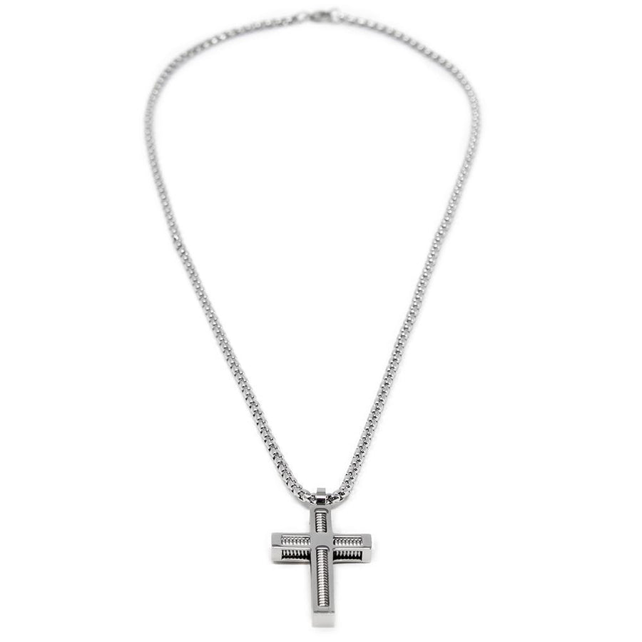 Stainless Steel Cross Pendant Spiral Center - Mimmic Fashion Jewelry