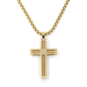 Stainless Steel Cross Pendant Spiral Center Gold Plated - Mimmic Fashion Jewelry