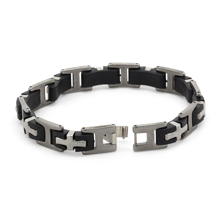Stainless Steel Cross with Black Bracelet - Mimmic Fashion Jewelry
