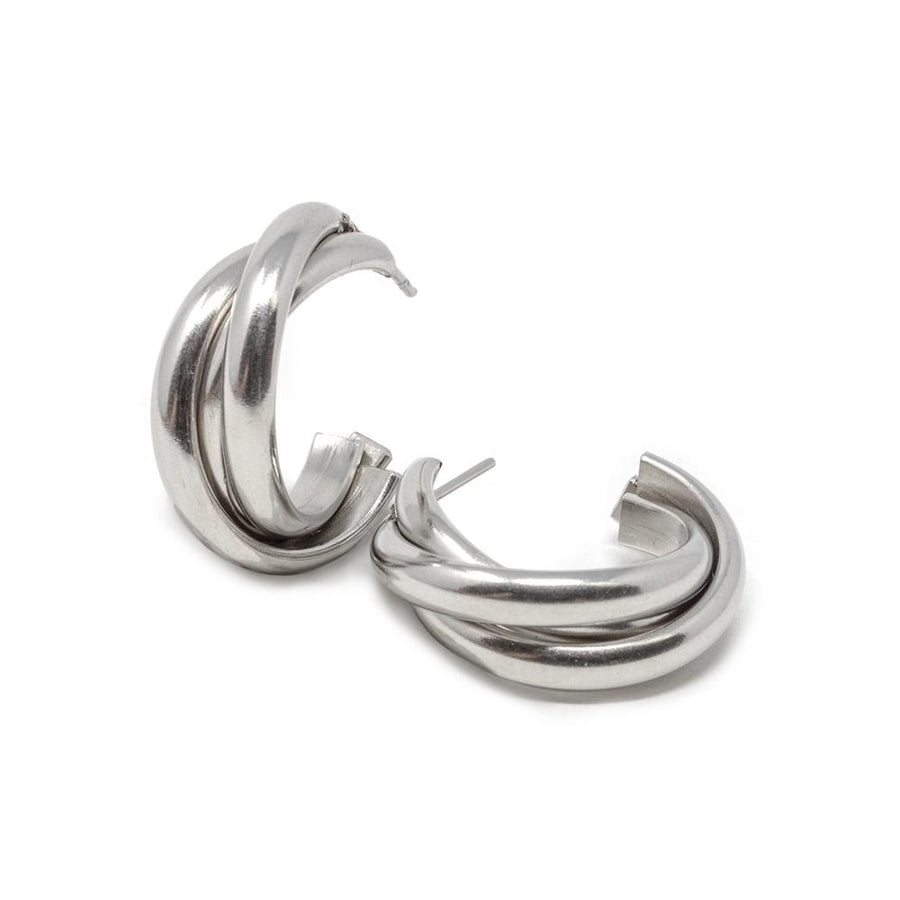 Stainless Steel Crossover Open Hoop Earrings - Mimmic Fashion Jewelry