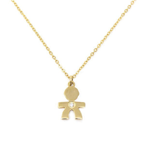 Stainless Steel Crystal Boy Necklace Gold Plated - Mimmic Fashion Jewelry