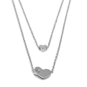 Stainless St Crystal Heart Layered Neck Earrings Set - Mimmic Fashion Jewelry