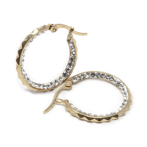 Stainless Steel Crystal Inside Hoop Earrings Gold Plated - Mimmic Fashion Jewelry