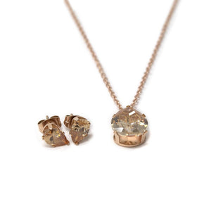 Stainless St Crystal Teardrop Neck Earrings Set RoseG Pl - Mimmic Fashion Jewelry