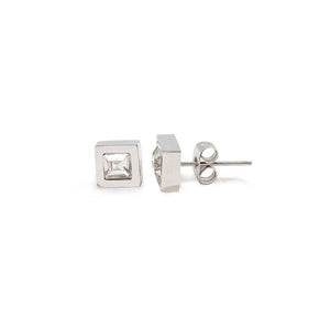 Stainless Steel Crystal and Steel Square Stud Earrings - Mimmic Fashion Jewelry