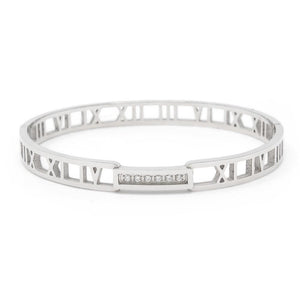 Stainless Steel CZ Roman Numeral Bangle - Mimmic Fashion Jewelry