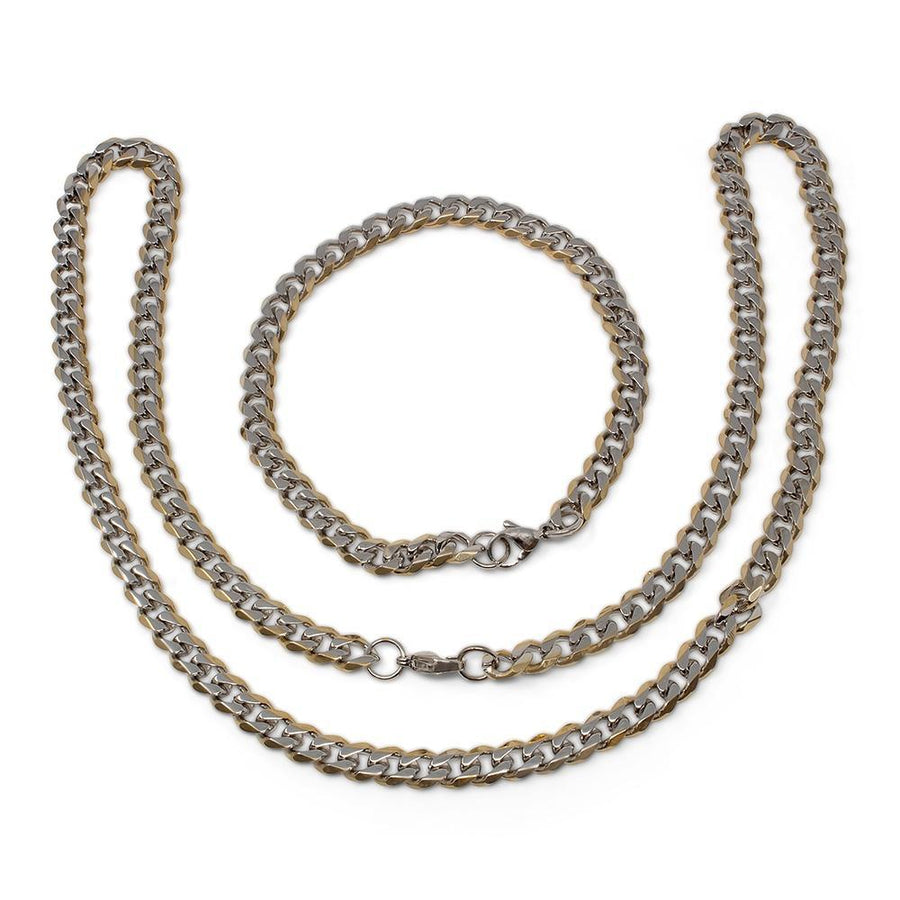 Stainless Steel Curb Chain Necklace Bracelet Set - Mimmic Fashion Jewelry