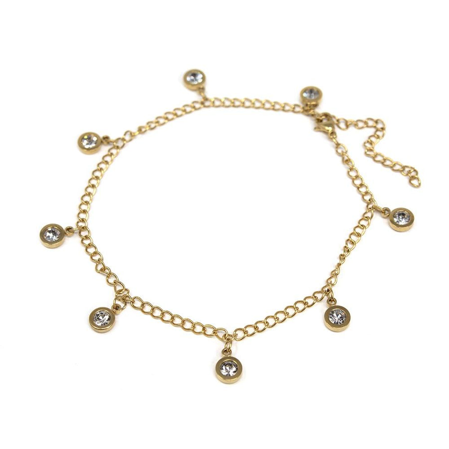 Stainless Steel Dangling Crystal Anklet Gold Plated - Mimmic Fashion Jewelry