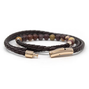 Stainless Steel Double Wrap Mookaite Beads Men's Bracelet Brown - Mimmic Fashion Jewelry