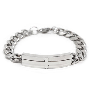 Stainless Steel Figaro Chain Brace Cross Plate - Mimmic Fashion Jewelry