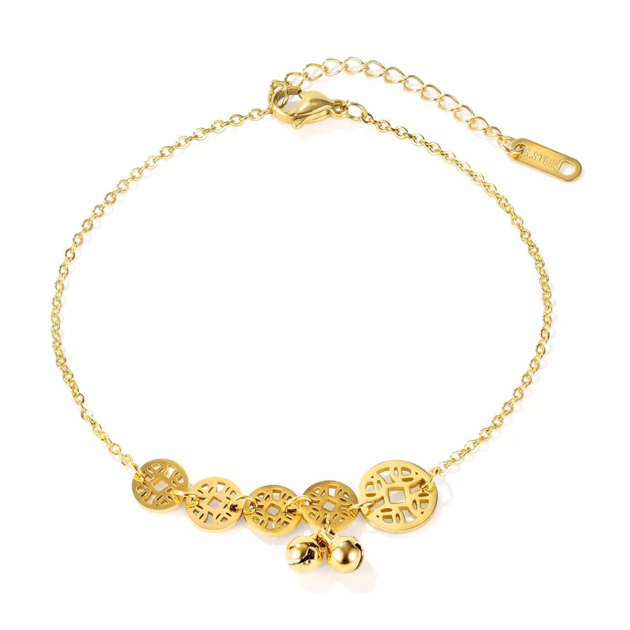 Stainless Steel Filigree Disc Anklet Gold Plated