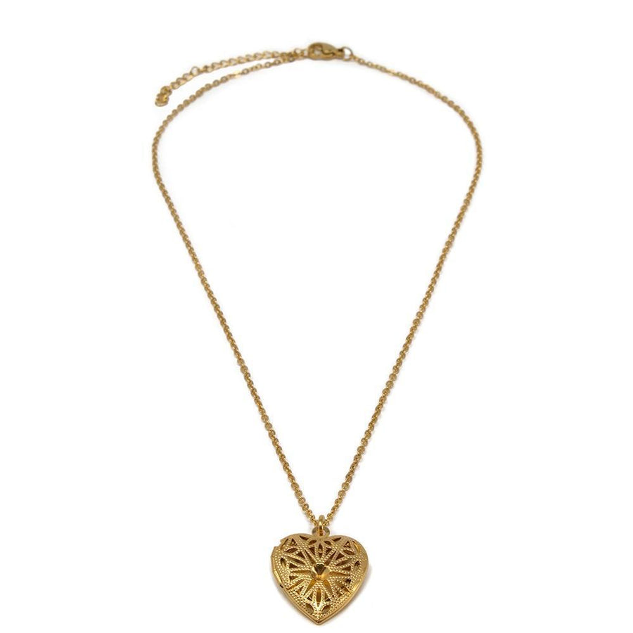 Stainless St Filigree Heart Locket Neck Gold Pl - Mimmic Fashion Jewelry