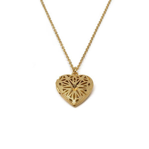 Stainless St Filigree Heart Locket Neck Gold Pl - Mimmic Fashion Jewelry