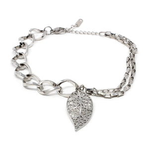 Stainless Steel Filigree Leaf Pendant Bracelet - Mimmic Fashion Jewelry
