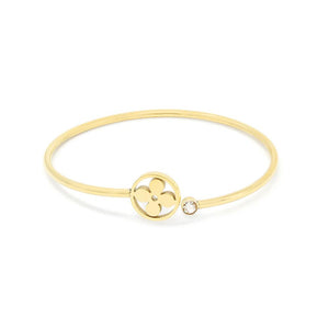 Stainless Steel Flower and Crystal Bangle Gold Plated - Mimmic Fashion Jewelry