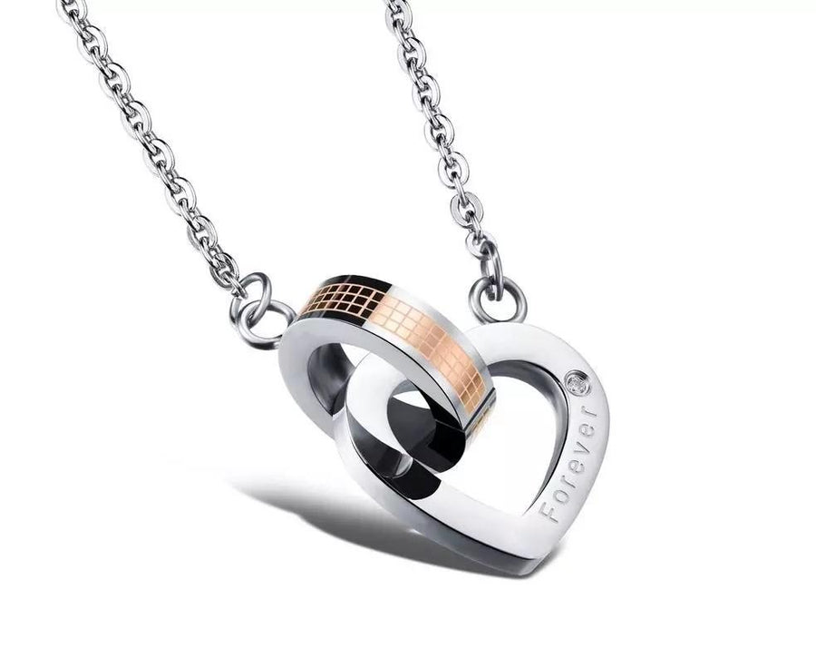 Stainless Steel Forever Heart Necklace Two Tone