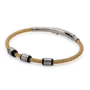 Stainless St Gold Cable Bracelet With 3 Disc Stations - Mimmic Fashion Jewelry