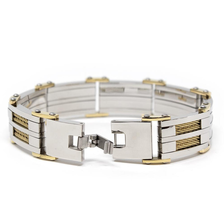 Stainless Steel Gold Cable Inlayed Bracelet - Mimmic Fashion Jewelry