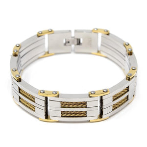 Stainless Steel Gold Cable Inlayed Bracelet - Mimmic Fashion Jewelry