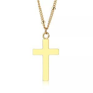 Stainless Steel Gold IP Plain Cross Pendant Necklace Gold Plated