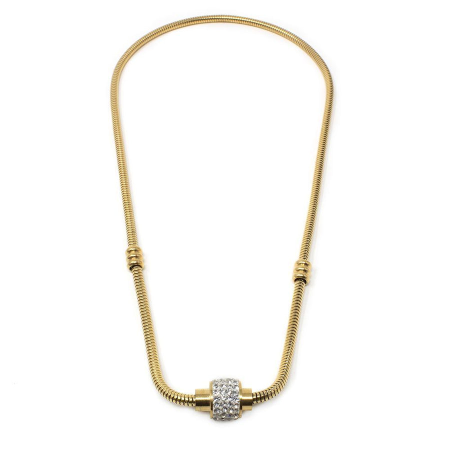 Stainless Steel Gold Plated CZ Closure Necklace - Mimmic Fashion Jewelry