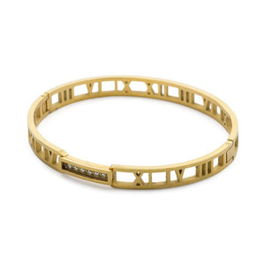 Stainless Steel Gold Roman Numeral Bangle - Mimmic Fashion Jewelry