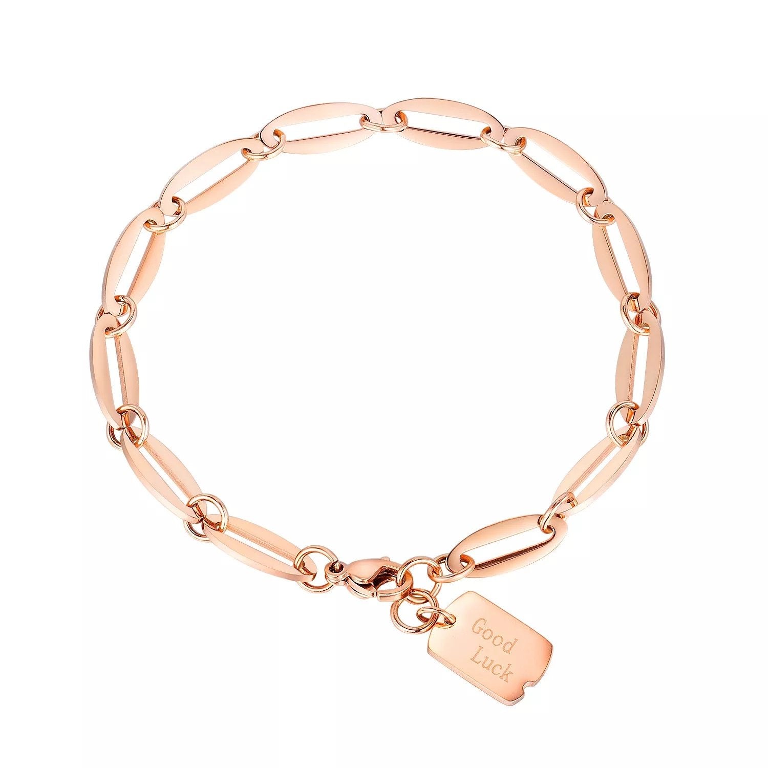Stainless Steel Happy Face Charm Bracelet Rose Gold Plated