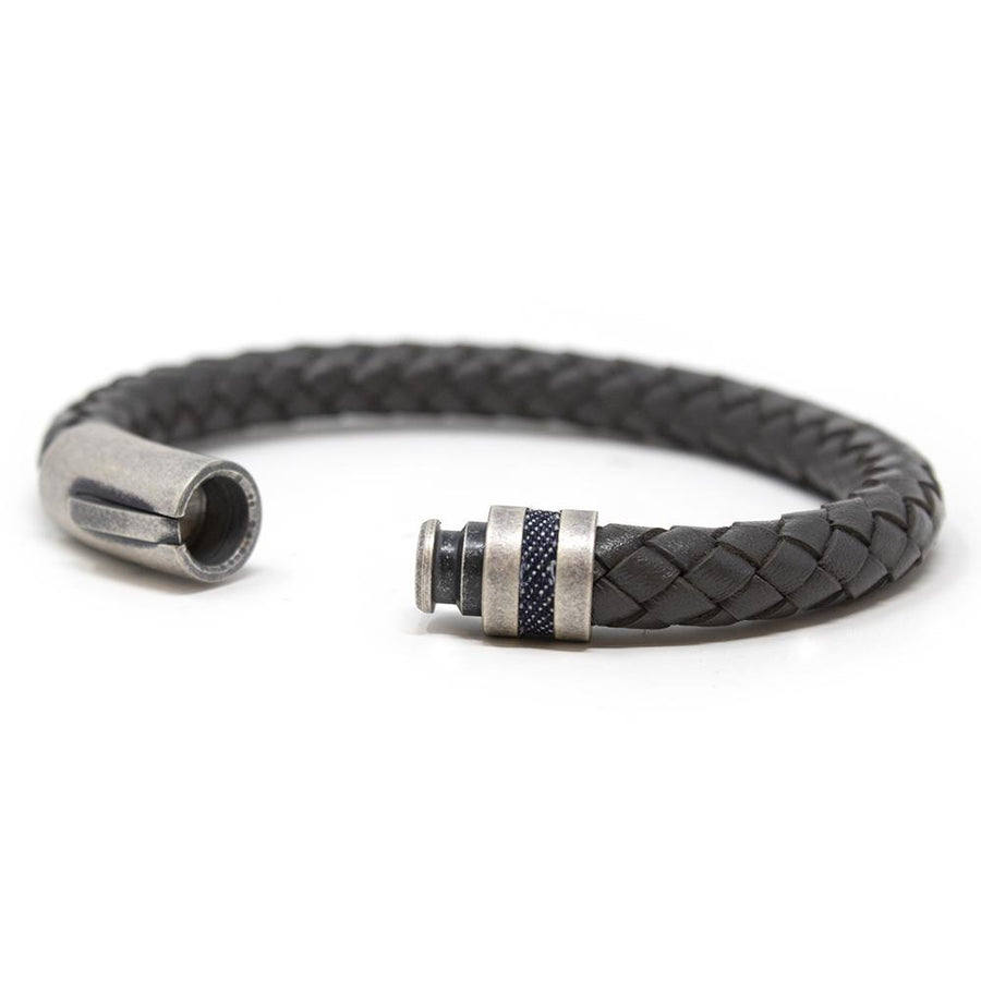 Stainless Steel Gray Leather Braided Bracelet Antique Silver Clasp - Mimmic Fashion Jewelry