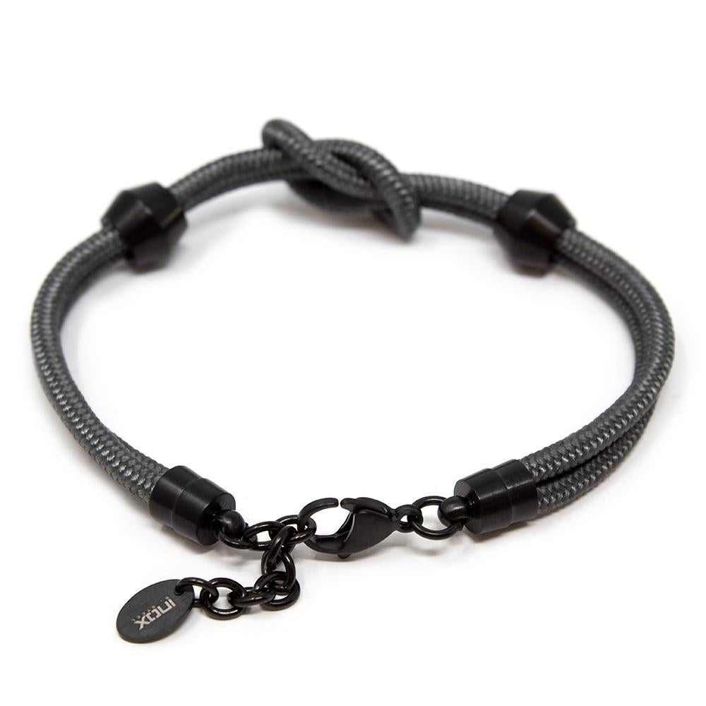 Stainless Steel Grey Nylon Paracord Knot with Black Ion Plated Beads B