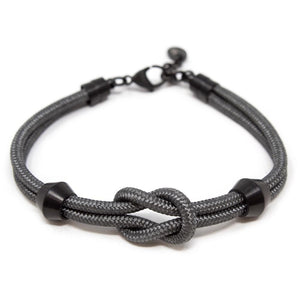 Stainless Steel Grey Nylon Paracord Knot with Black Ion Plated Beads Bracelet - Mimmic Fashion Jewelry
