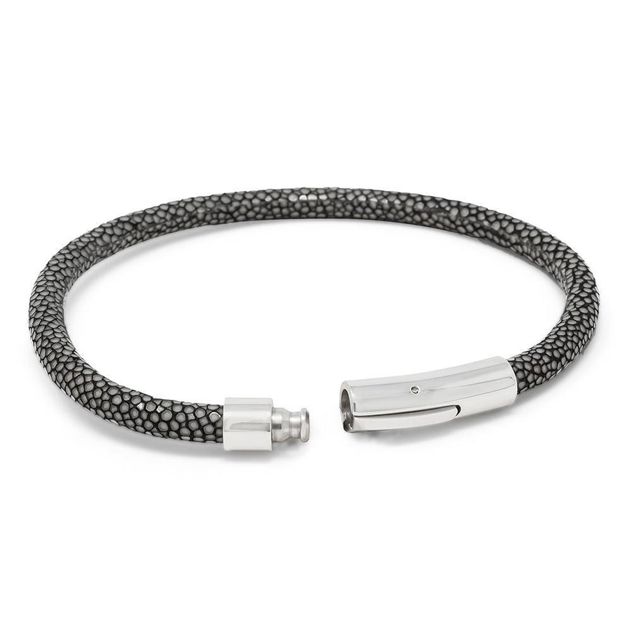 Stainless Steel Grey Stingray Leather Bracelet - Mimmic Fashion Jewelry