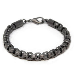 Stainless Steel Gun Metal Round Box Chain Bracelet - Mimmic Fashion Jewelry
