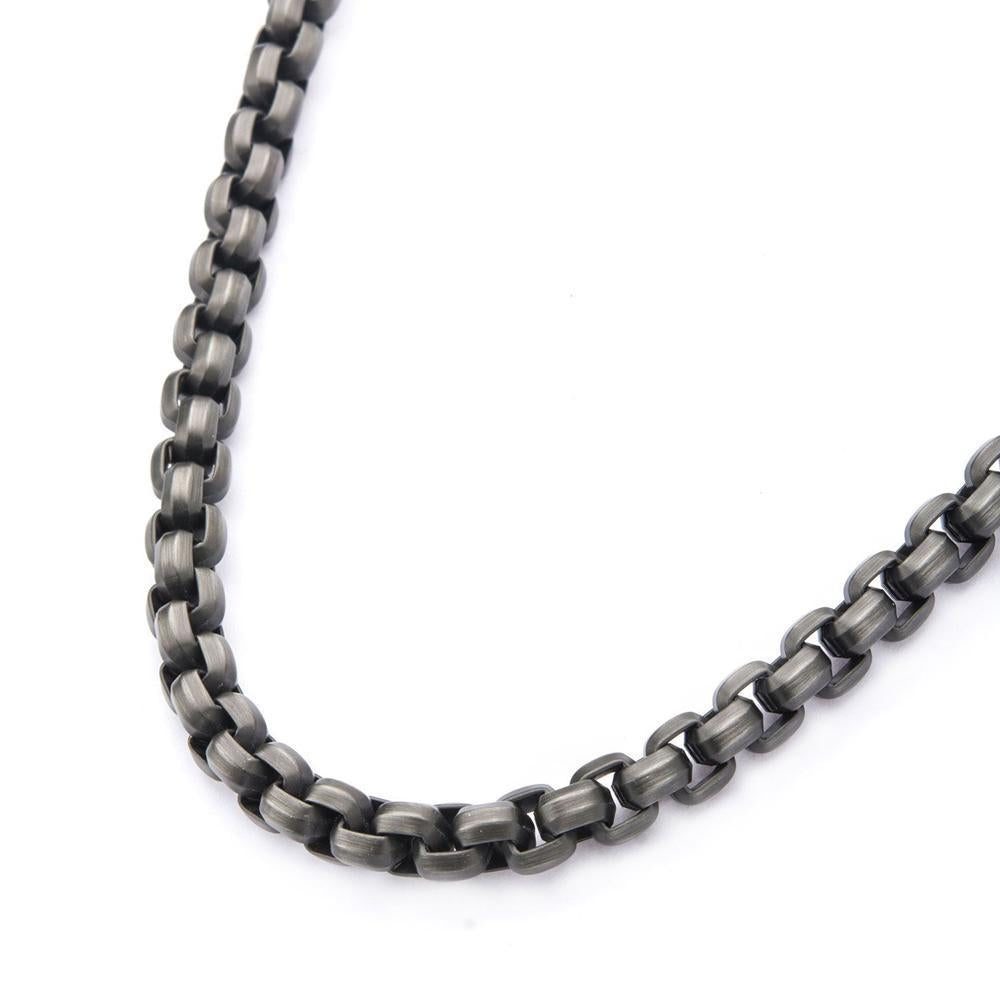 Stainless Steel HB Ion Plated Gun Metal Bold Box Chain Necklace