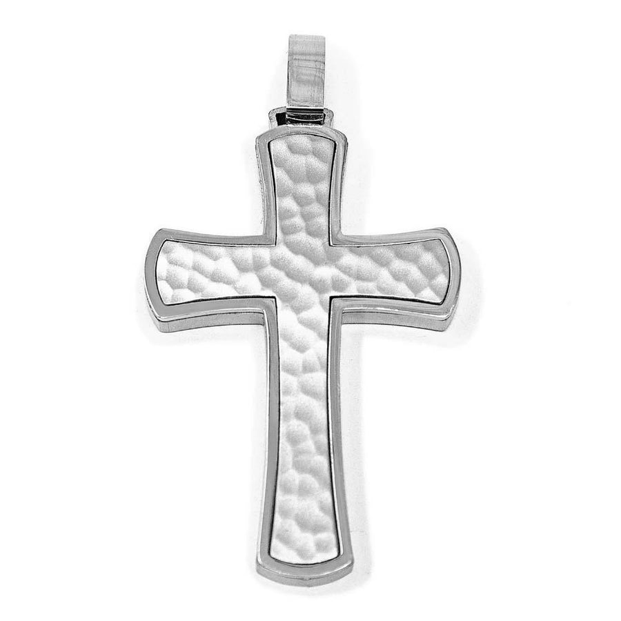 Stainless Steel Hammered Cross Pendant on Chain - Mimmic Fashion Jewelry