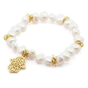 Stainless ST Hamsa Hand Bracelet Gold Pearl - Mimmic Fashion Jewelry