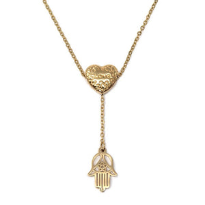 Stainless Steel Heart Hamsa Hand Neck Gold Pl - Mimmic Fashion Jewelry