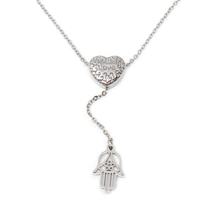 Stainless Steel Heart Hamsa Hand Neck - Mimmic Fashion Jewelry