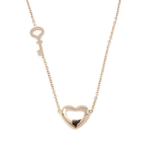 Stainless Steel Heart Key Necklace Rose Gold Plated - Mimmic Fashion Jewelry