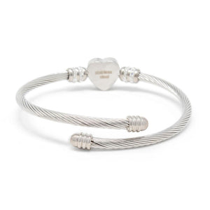 Stainless St Heart w Pave Station Cable Bangle - Mimmic Fashion Jewelry