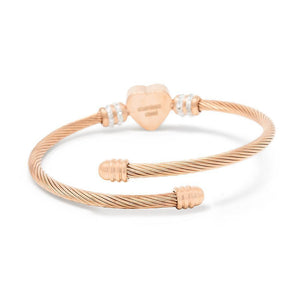 Stainless St Heart w Pave Station Cable Bangle RoseG Pl - Mimmic Fashion Jewelry