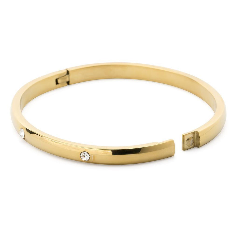 Stainless St Hinged Bangle 3 CZ Gold Pl - Mimmic Fashion Jewelry