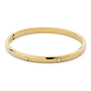 Stainless St Hinged Bangle 3 CZ Gold Pl - Mimmic Fashion Jewelry