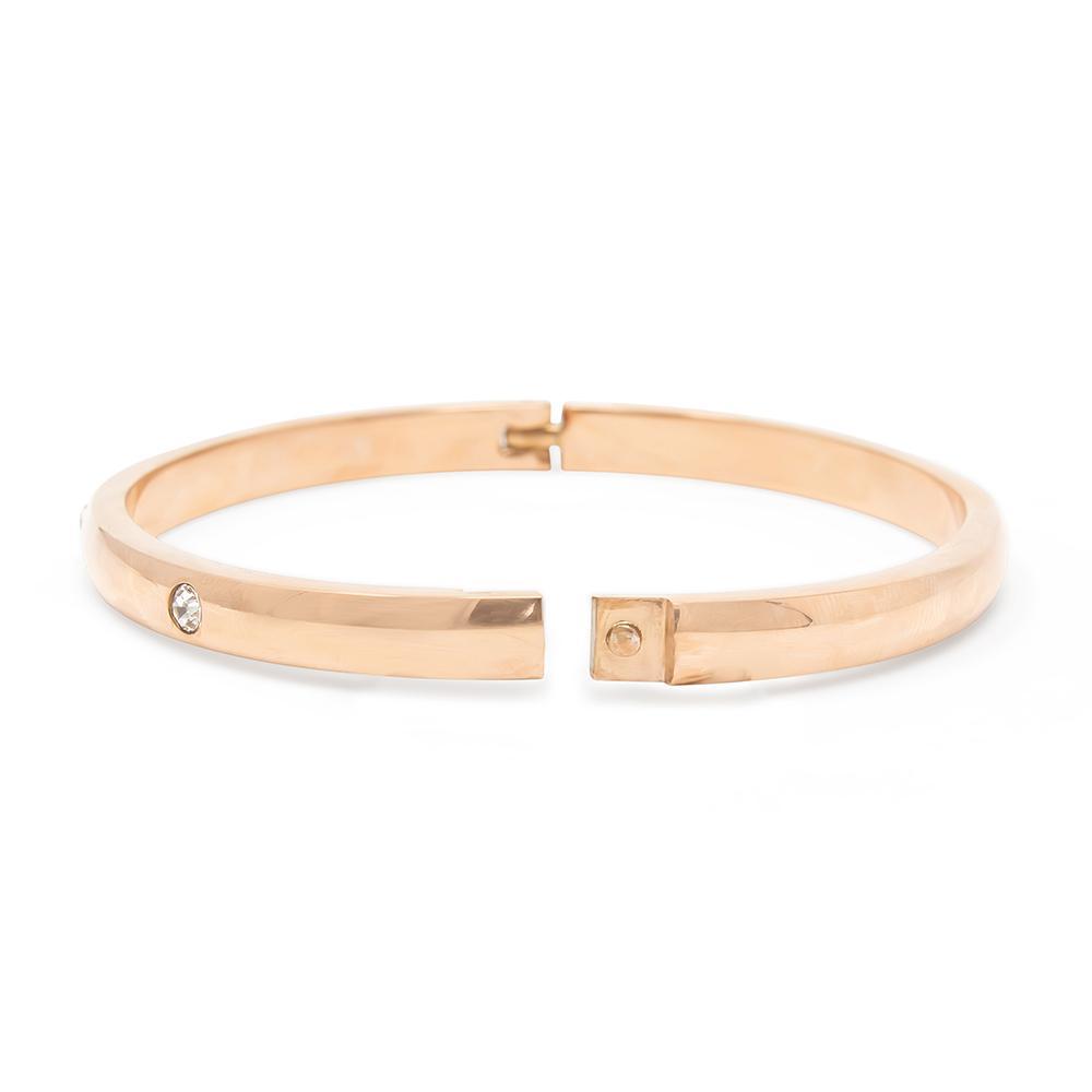 Stainless Steel Hinged Bangle Three CZ Rose Gold Plated