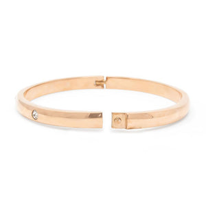 Stainless St Hinged Bangle 3 CZ Rose Gold Pl - Mimmic Fashion Jewelry