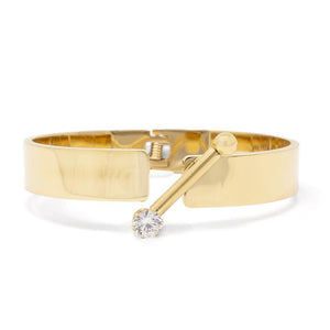Stainless Steel Hinged Bracelet with Crystal Bar Gold Plated - Mimmic Fashion Jewelry